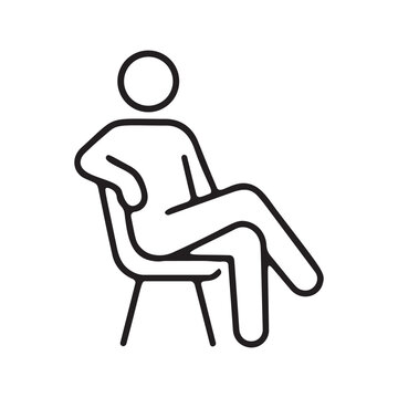Human figure sitting on chair with crossed legs line icon