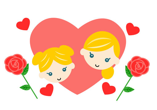 母の日 ハートの中の白人のお母さんと女の子と薔薇