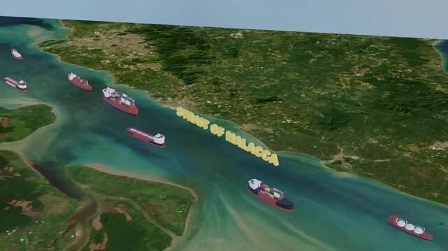 Strait of Malacca Maritime Logistics and Shipping Lane 3D Animation