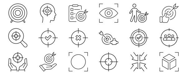 Fototapeta premium Focus icon set. Contains icons related to focus, concentration, and more. Outline Icon Collection. Editable stroke. Vector illustration 