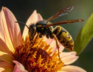Fototapeta premium A close-up of a wasp on a pink flower