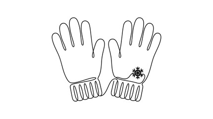 Fototapeta premium Winter Gloves with Snowflake Single Continuous Line Drawing Minimalist Monoline Cold Season Vector Illustration