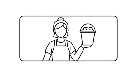 Fototapeta premium Woman holding a bucket of soil, gardening concept, line art illustration