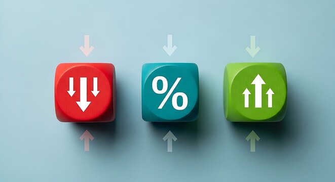 A colorful graphic representation of financial growth and decline with arrows