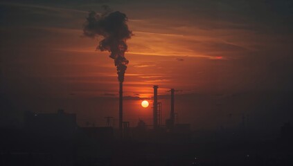 Naklejka premium Air pollution from factories with smokestacks and haze