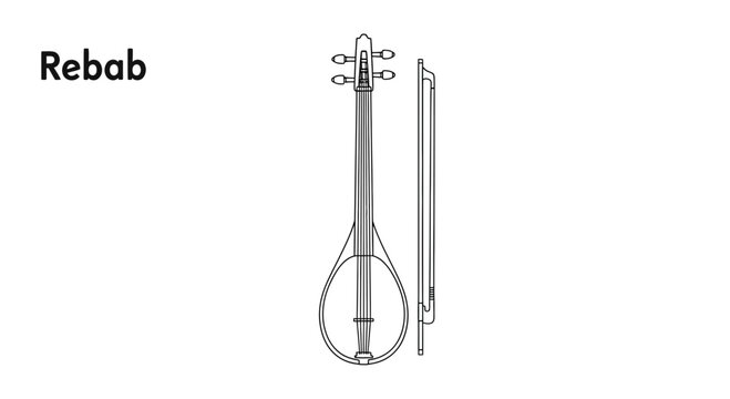 Rebab - Traditional Stringed Musical Instrument Illustration with Bow