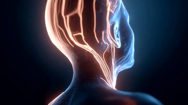 Futuristic human silhouette with glowing neural pathways