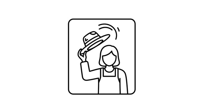 Person waving hat goodbye, friendly gesture, welcome or farewell icon