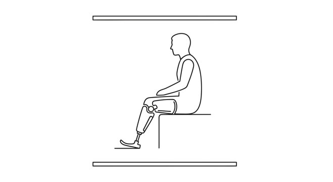 Person with prosthetic leg sitting, medical technology, disability, modern prosthesis