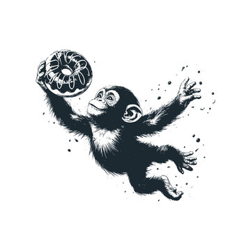 The Chimpanzee floating with a donut