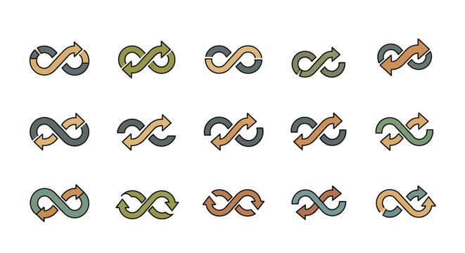 Infinity Arrow Symbols Collection: Endless Loop Icons for Continuous Process and Flow Concepts