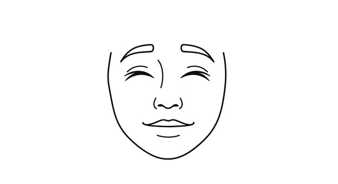 Joyful Face Expression, Eyes Closed, Smiling, Happiness, Positive Emotion, Line Art