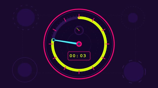 Vibrant Neon Clock Countdown in Futuristic Night Scene.