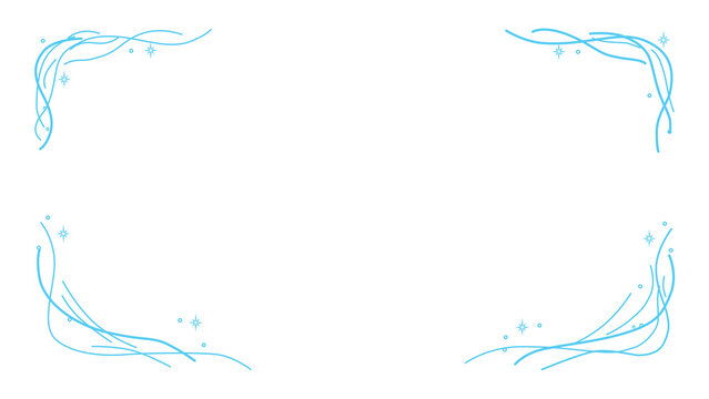 Transparent Light Blue Wave Four Corner Frame with Glowing Stars Wide Banner for Graphic Design