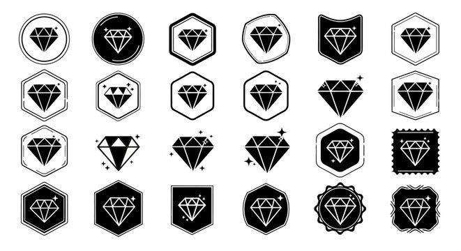 Collection of diamond icons and logos.