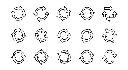 Fototapeta premium Refresh and Recycle Arrow Icons Set - Outline Vector Collection