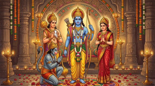 Hindu god rama sita laxmana hanuman darshan ram navami festival celebration wallpaper hd
