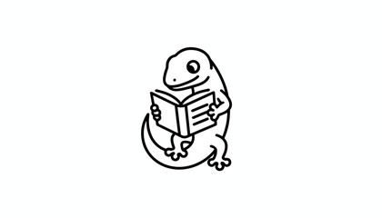 Obraz premium Cute Gecko Reading a Book, Cartoon Style, Educational Concept