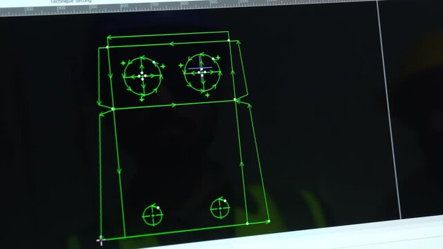 Computer Screen As A Designer Drafts An Autocad Design For Manufacturing On A CNC Machine, Close Up Shot.