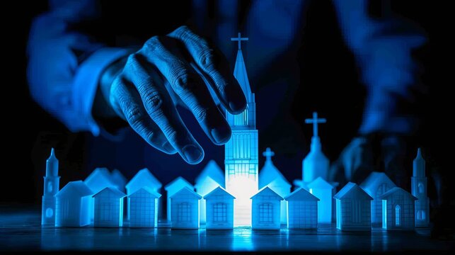 Adjusting a glowing bar chart to reflect financial growth and religious institution development