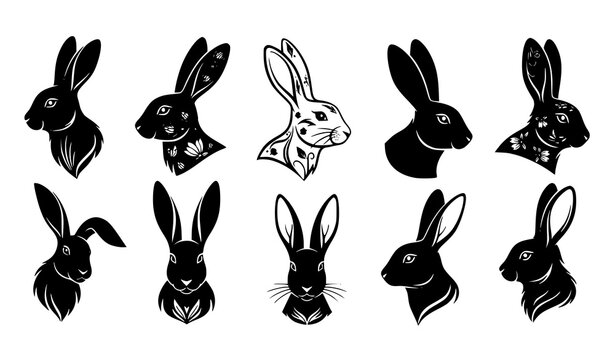 Creative negative space rabbit head silhouettes vector collection