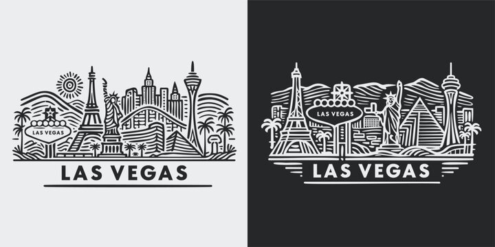 Las Vegas Nevada Cityscape Line Drawing Set