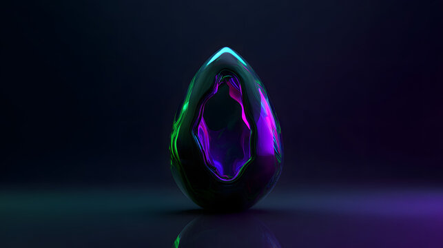 Minimalist horrorpunk 3d background with dark egg object and neon purple green ooze glow