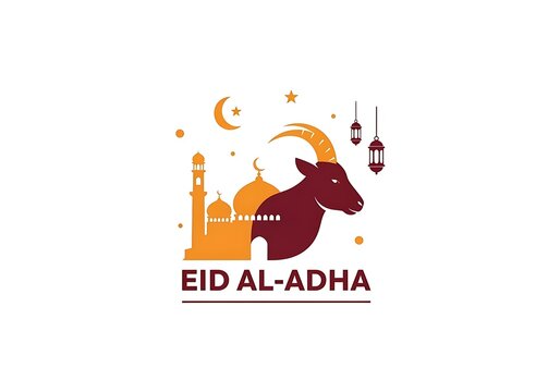 Illustration of a rams head with Islamic mosque and lanterns for Eid alAdha celebration