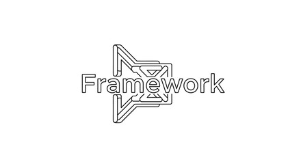 Obraz premium Framework typography with isometric wireframe structure. Concept of software development, architectural foundation, and business strategy.