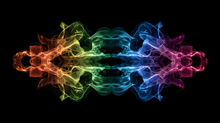 Obraz premium Neon smoke heart on black in symmetrical abstract futuristic lgbtq wallpaper design