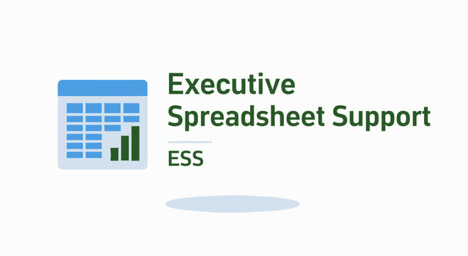 Executive Spreadsheet Support (ESS) Logo and Icon Design with Data Chart.