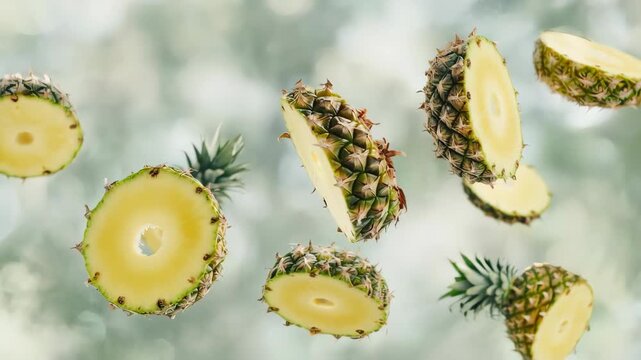 falling pineapple slices to the ground smoothly 