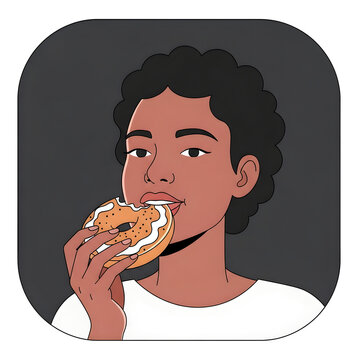 Young Black Woman Enjoying a Delicious Donut with Icing and Sprinkles, Close-Up Portrait