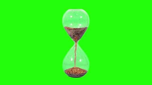 Hourglass with flowing sand on chroma key green screen background