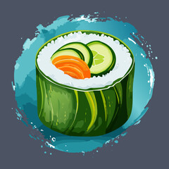 Healthy vegetable and salmon sushi maki roll for authentic japanese dining experience and professional culinary art display Vector Illustration © powdesign