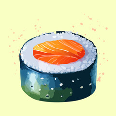 Fresh salmon maki sushi roll with dark seaweed wrap for traditional japanese seafood snack and healthy appetizer options Vector Illustration © powdesign