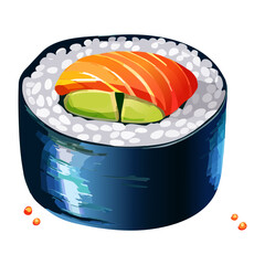 Delicious salmon and vegetable sushi maki roll for authentic japanese dining experience and professional restaurant menu design Vector Illustration © powdesign