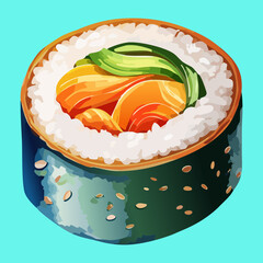 Fresh salmon maki sushi roll with rice and seaweed for healthy japanese seafood diet and restaurant menu design Vector Illustration © powdesign
