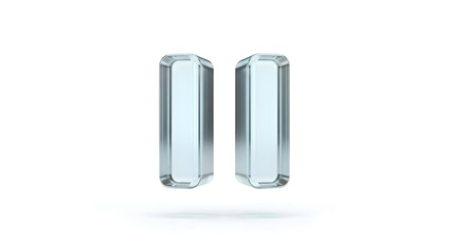 Sleek and Transparent 3D Pause Button Graphic, Crafted from Reflective Glass-like Material, Signifying a Momentary Stop or Break on a White Background