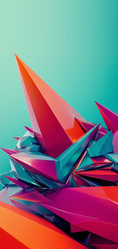Blue, pink and purple glossy spiky wallpaper for mobile phone screen. Background with curvy organics spikes. Generative ai