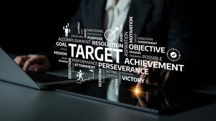 This image conveys the essence of business success, showcasing keywords like target, motivation,...