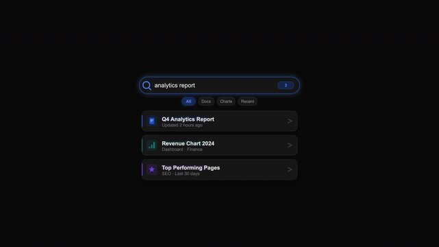 Search interface with analytics report for data analysis presentations, technology websites, digital marketing blogs, and business strategy reports.