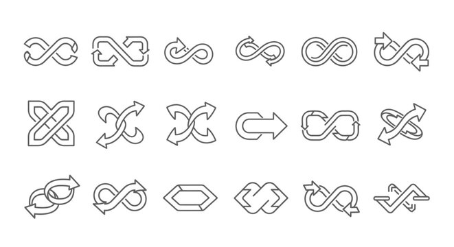 Infinity Symbols and Intertwined Arrows Line Icons Set for Loop and Cycle Concepts
