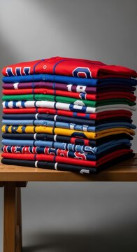 Stack of Folded Baseball Team Jerseys 284