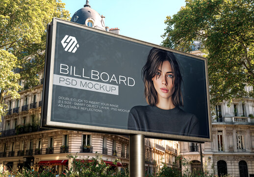Large Horizontal Billboard in European City Mockup