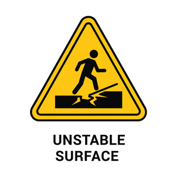 Unstable surface warning sign vector, yellow triangle caution symbol for fragile ground, industrial safety alert icon for construction sites
