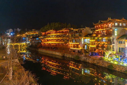 Furong Ancient Town is more than 2000 years old and home to the Tujia and Miao people, ethnic minorities in China, with lighting waterfall, The famous tourist destination at Hunan Province, China