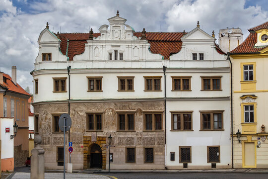 Martinic Palace in Prague Castle district, Czech Republic. Historical renaissance architecture with sgraffito decoration