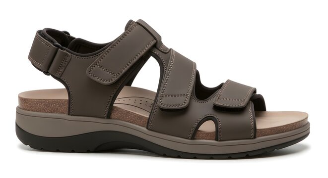 Comfortable brown leather hook and loop strap sandals for men, perfect for casual wear and warm weather