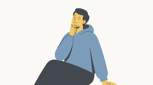 Mindful Contemplation: An illustration of a person engrossed in deep thought, seated thoughtfully with a hand on the chin, suggesting introspection and reflection.